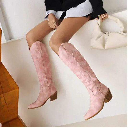 Buy Center Brown PU Leather Knee High Boots - Pointed Toe Design - Buy Center UK