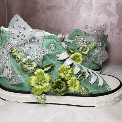 Buy Center Women's High-top Canvas Shoes - Green Bow Embroidery, Big Size - Buy Center UK