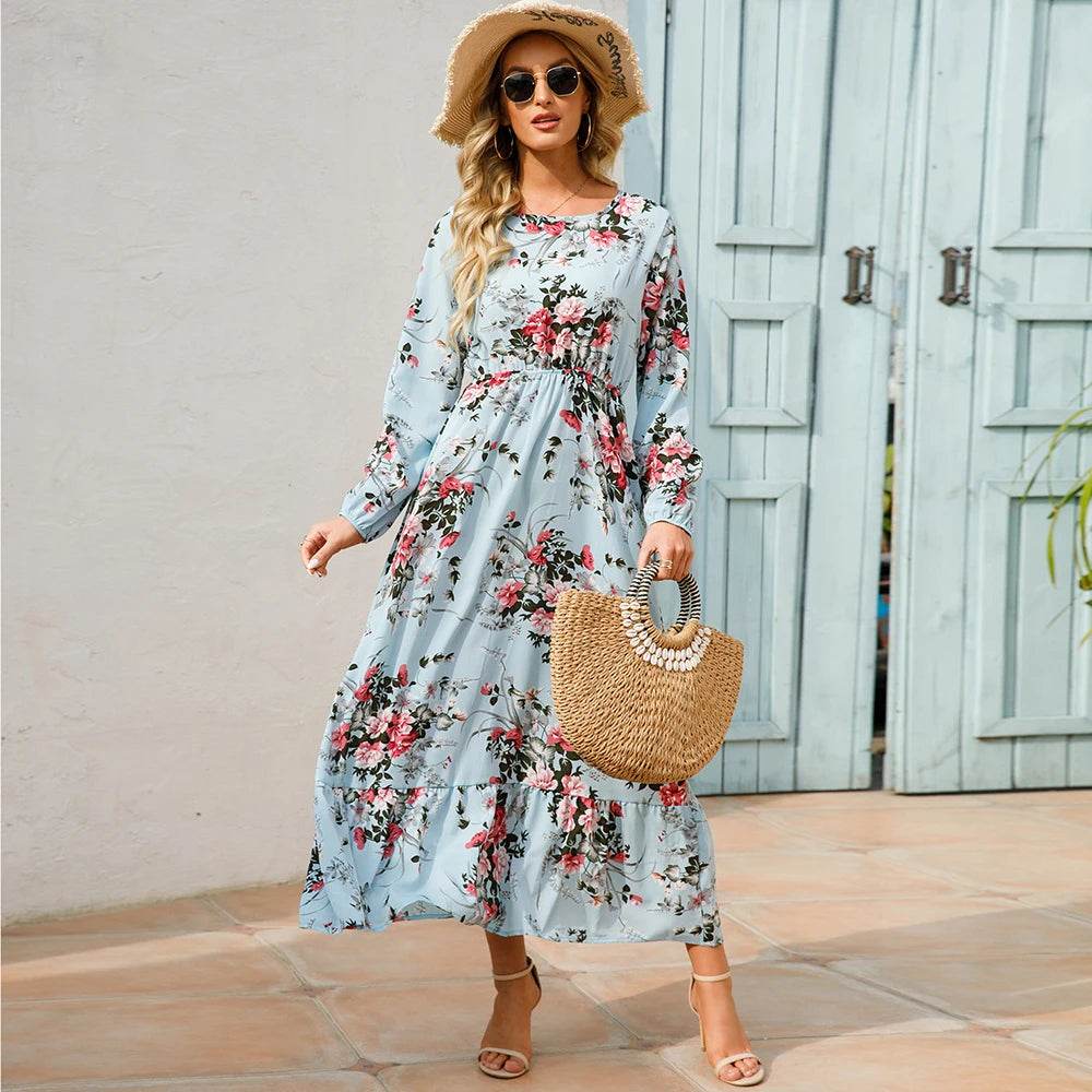 2023 Bohemian Women Maxi Dress - Long Sleeve Chiffon Floral Style - Buy Center UK
