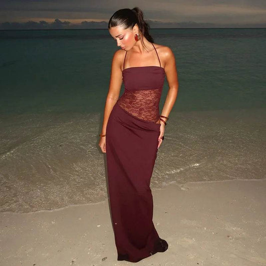 Elegant Lace Cut Out Maxi Dress - Sexy Spaghetti Strap for Summer - Buy Center UK