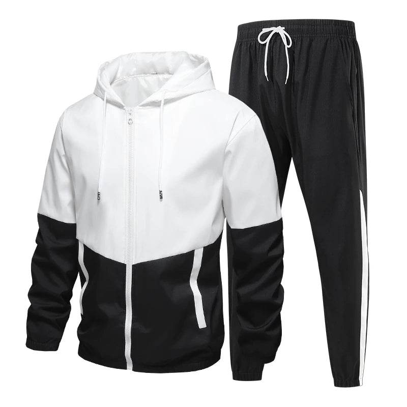 Buy Center Casual Patchwork Tracksuit for Men - Hooded Jacket & Pants - Buy Center UK
