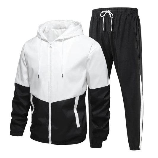 Buy Center Casual Patchwork Tracksuit for Men - Hooded Jacket & Pants - Buy Center UK