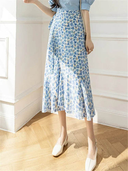 REALEFT Vintage Floral A-line Skirt - High Waist Midi Length - Buy Center UK