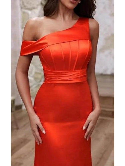 Buy Center Mermaid One Shoulder Satin Bridesmaid Dress - Elegant Gown - Buy Center UK