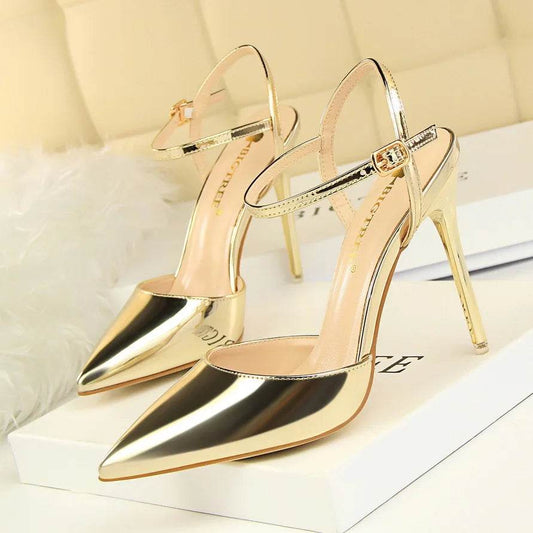 MCD Women’s Metallic Gray High Heels Sandals - Pointed Toe Ankle Strap - Buy Center UK