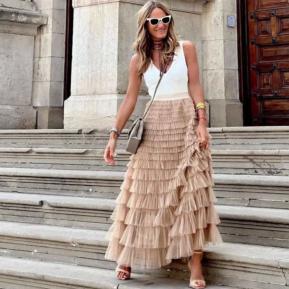 Buy Center Casual Women’s Tulle Maxi Skirt - Elegant Pleated Design - Buy Center UK