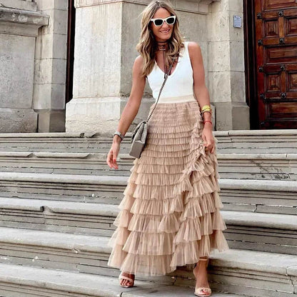 Buy Center Casual Women’s Tulle Maxi Skirt - Elegant Pleated Design - Buy Center UK