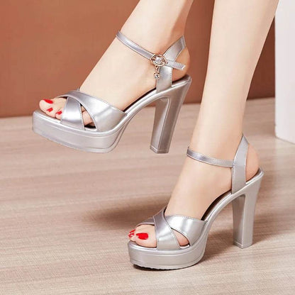 YanCloud Elegant Patent Leather Sandals - High Block Heels for Office - Buy Center UK