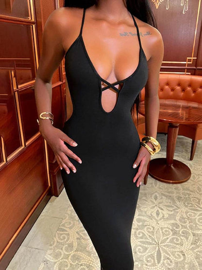 Buy Center Sexy Deep V Maxi Dress - Backless Bodycon for Parties - Buy Center UK