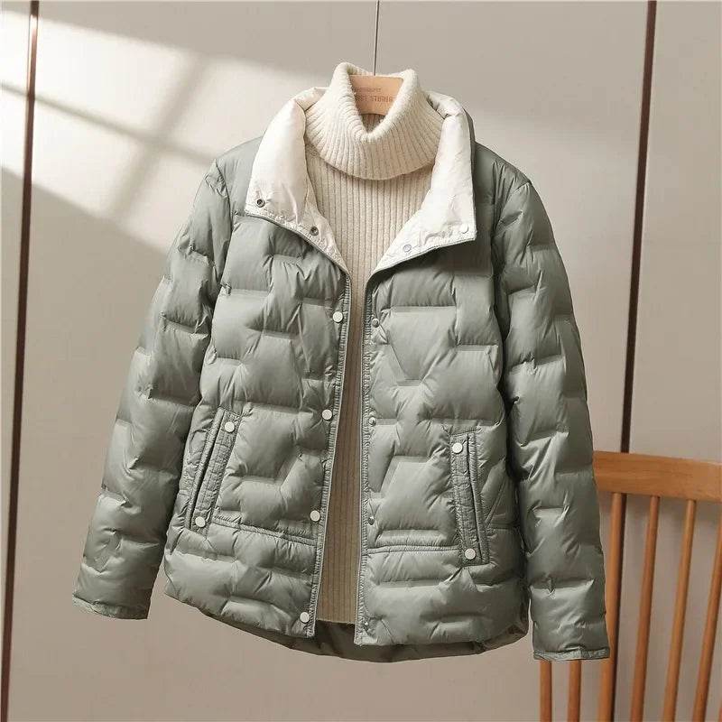 Buy Center Women’s White Duck Down Coat - Casual Lapel Puffer Jacket - Buy Center UK