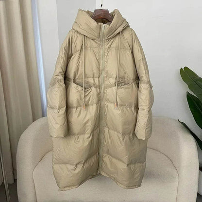 Buy Center Women's Thick White Duck Down Jacket - Extra-Long Hooded Style - Buy Center UK