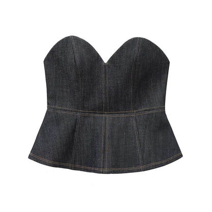 TRAFZA Women's Denim Pants Set - Elegant Blazer & Strapless Vest - Buy Center UK