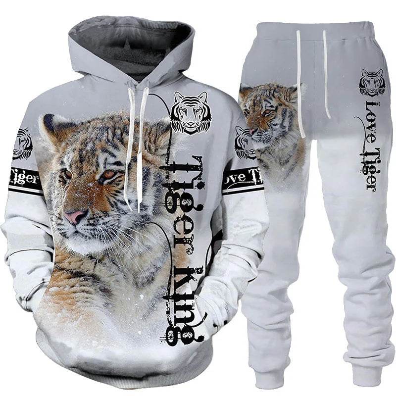 3D Tiger Printed Tracksuit Set - Unisex Hoodie & Pants, Cozy Style - Buy Center UK