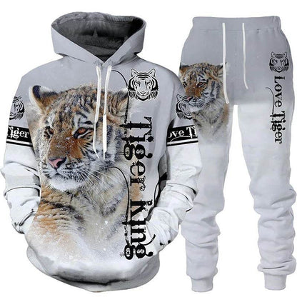 3D Tiger Printed Tracksuit Set - Unisex Hoodie & Pants, Cozy Style - Buy Center UK