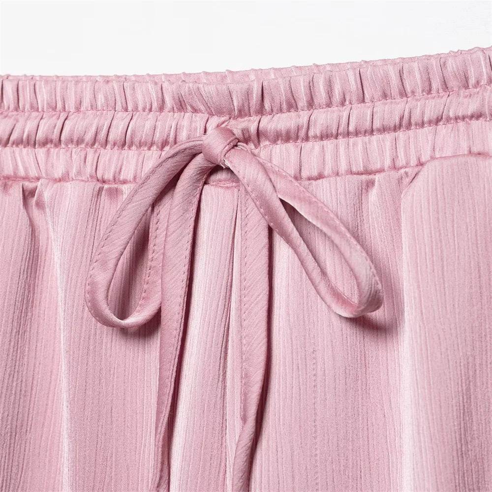 PB&ZA Pink Satin Blazer & Wide-Leg Pants Set - Chic Women's Style - Buy Center UK