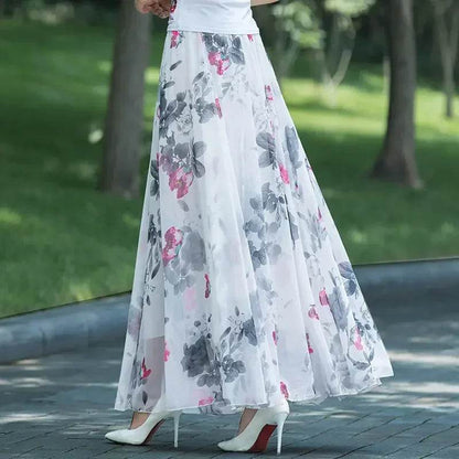 Elegant Floral Chiffon Skirt - Ankle Length for Spring & Summer - Buy Center UK