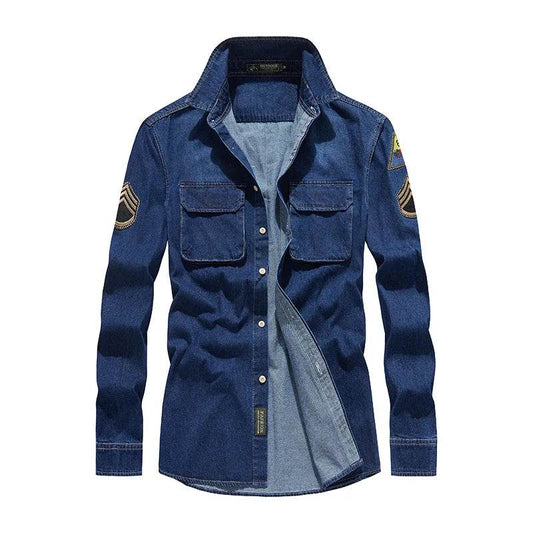 Buy Center Men’s Long Sleeve Casual Denim Shirt - Multi-Pockets, 5XL - Buy Center UK
