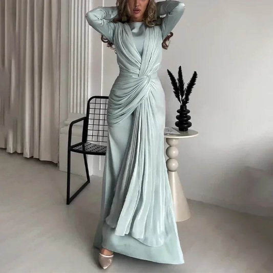 Elegant O Neck High Waist Slim Party Dress - Chic Evening Gown - Buy Center UK