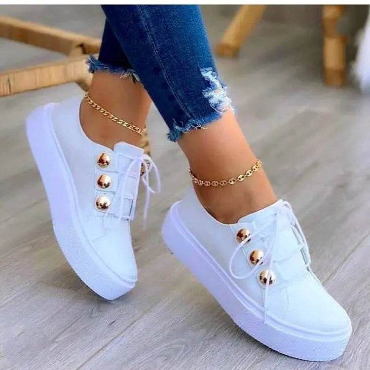 Buy Center Women's White Sneakers - Stylish Casual Canvas Shoes - Buy Center UK
