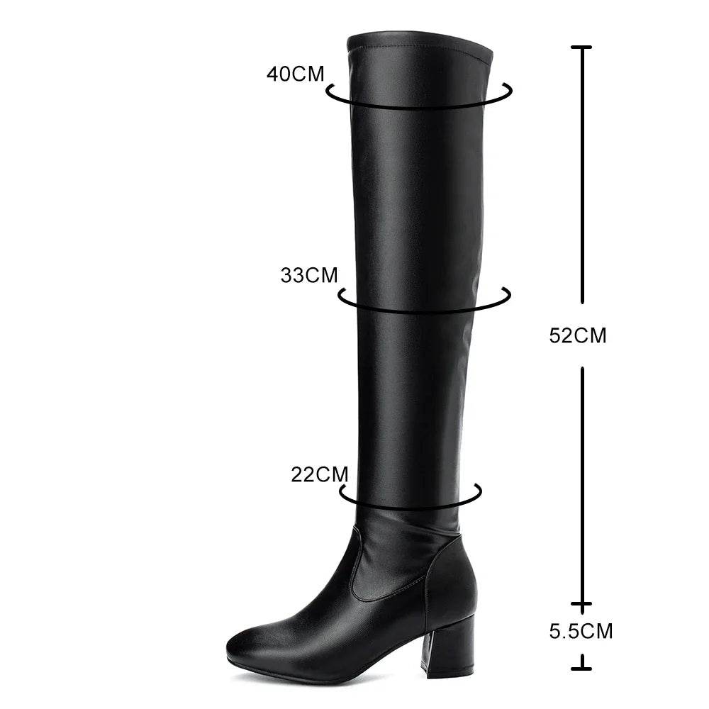 Buy Center Over The Knee Boots - Thick Heels, PU Leather, Stylish - Buy Center UK