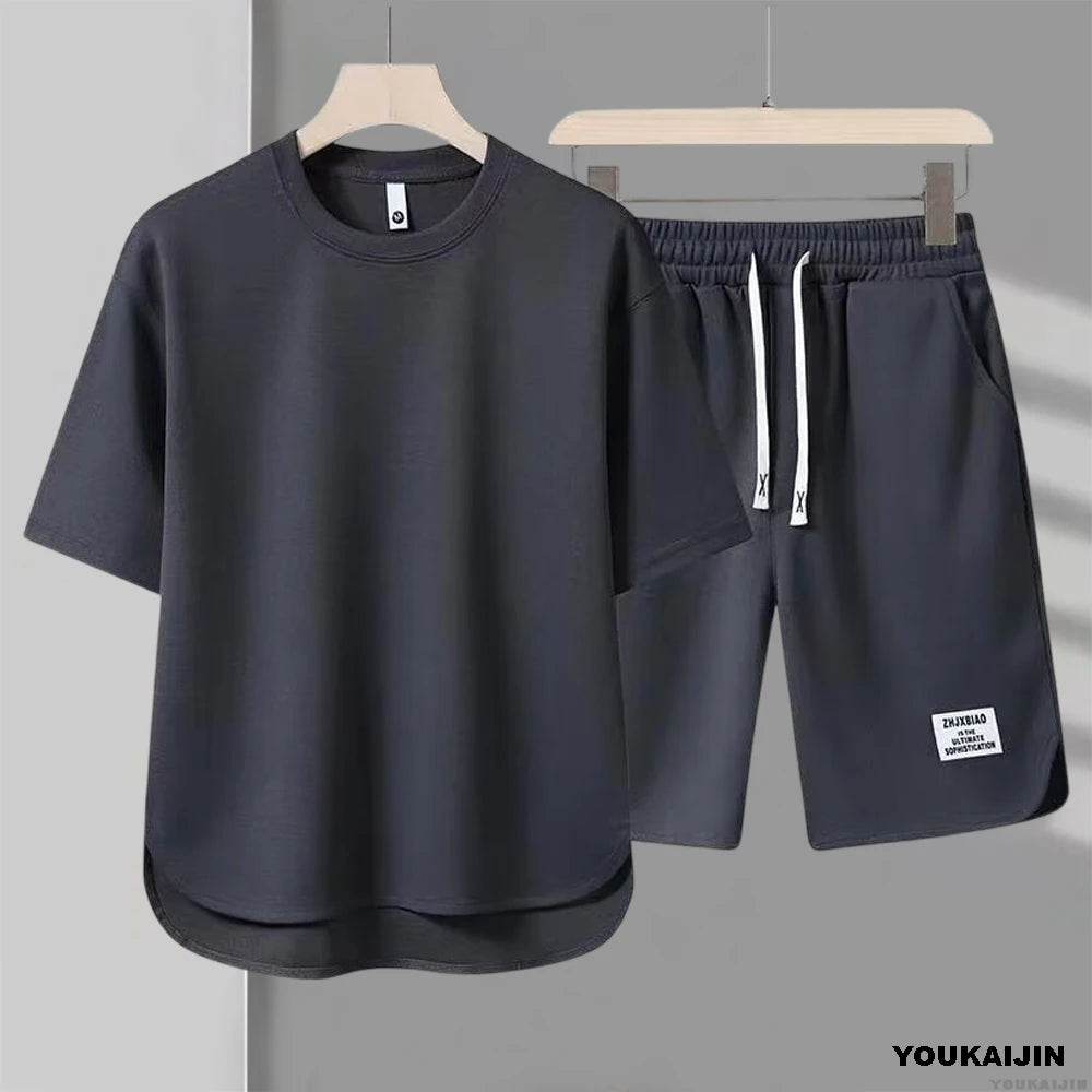 Men's Waffle Summer Tracksuit - Casual T-Shirt & Shorts Set - Buy Center UK