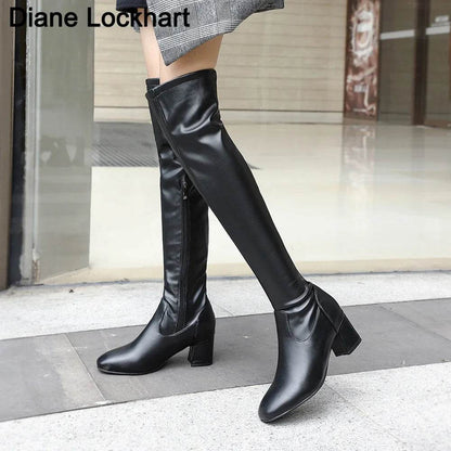 Buy Center Over The Knee Boots - Thick Heels, PU Leather, Stylish - Buy Center UK