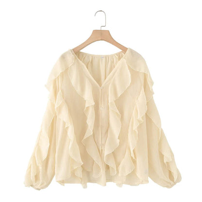 UNIZERA Women's V-Neck Shirt - Chic Long Sleeve Summer Style - Buy Center UK