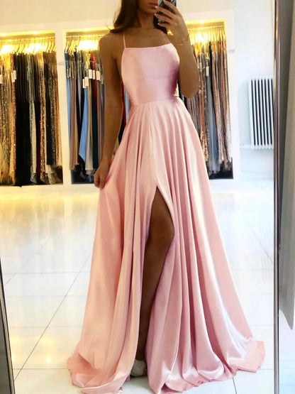 Dusty Green Satin Prom Dress - Backless Halter Neck A-Line Gown - Buy Center UK
