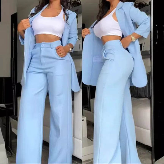 Buy Center Women's Solid Color Suit - Slim Fit, Chic Lapel Design - Buy Center UK