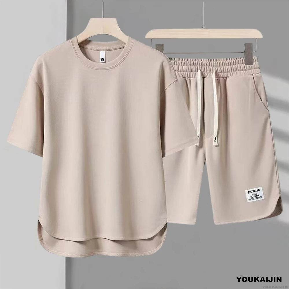 Men's Waffle Summer Tracksuit - Casual T-Shirt & Shorts Set - Buy Center UK
