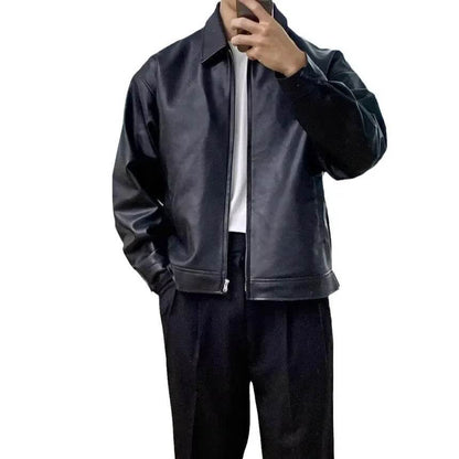 Trendy Men's Leather Jacket - Lightweight Korean Style Motorcycle Vest - Buy Center UK