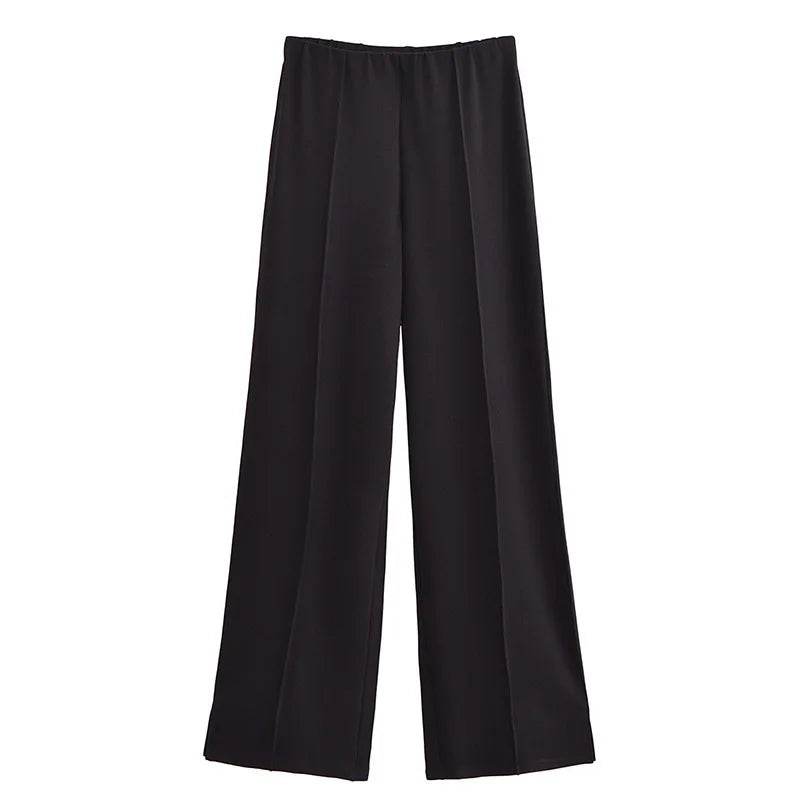 Elegant Women's Two-Piece Set - High Waist Wide Leg Trousers - Buy Center UK