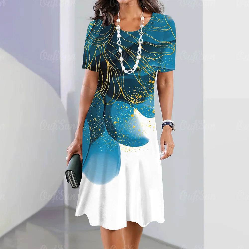 2024 Women's Plus Size Midi Dress - Elegant Graphic Print & Comfort - Buy Center UK