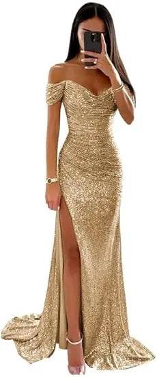 Chic Off-Shoulder Sequin Maxi Dress - Elegant Mermaid Gown 2025 - Buy Center UK