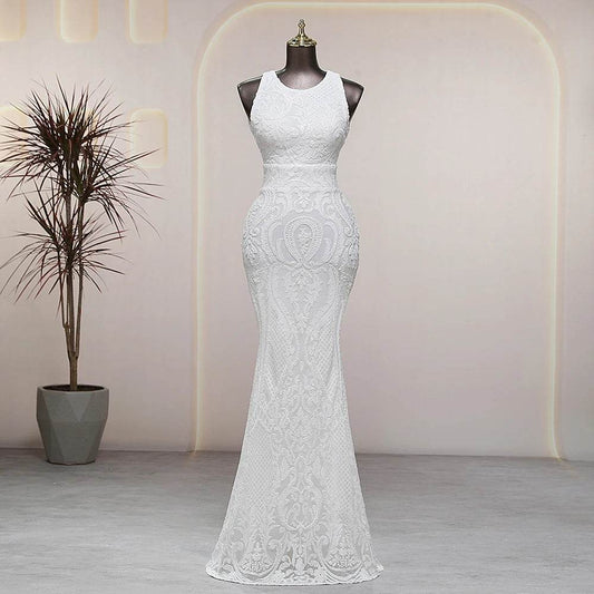 Buy Center Backless White Mermaid Dress - Elegant Sequins & Beads - Buy Center UK