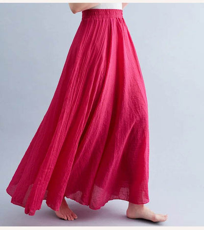 28-Color Mori Girl A-line Skirt - Cotton Linen, Elastic Waist - Buy Center UK