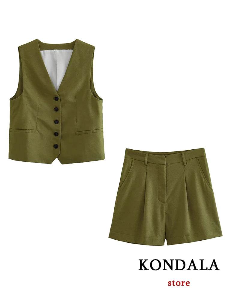 TRAFZA Casual Women Suits - V Neck Blazer & Wide Leg Shorts - Buy Center UK