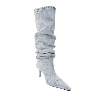 Wind Pointed Folded Pile Boots - Stiletto High Heels for All Seasons - Buy Center UK