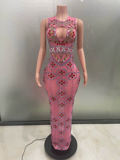 Sparkly Diamond Hollow Out Mesh Dress – Sexy V-Neck Party Wear - Buy Center UK