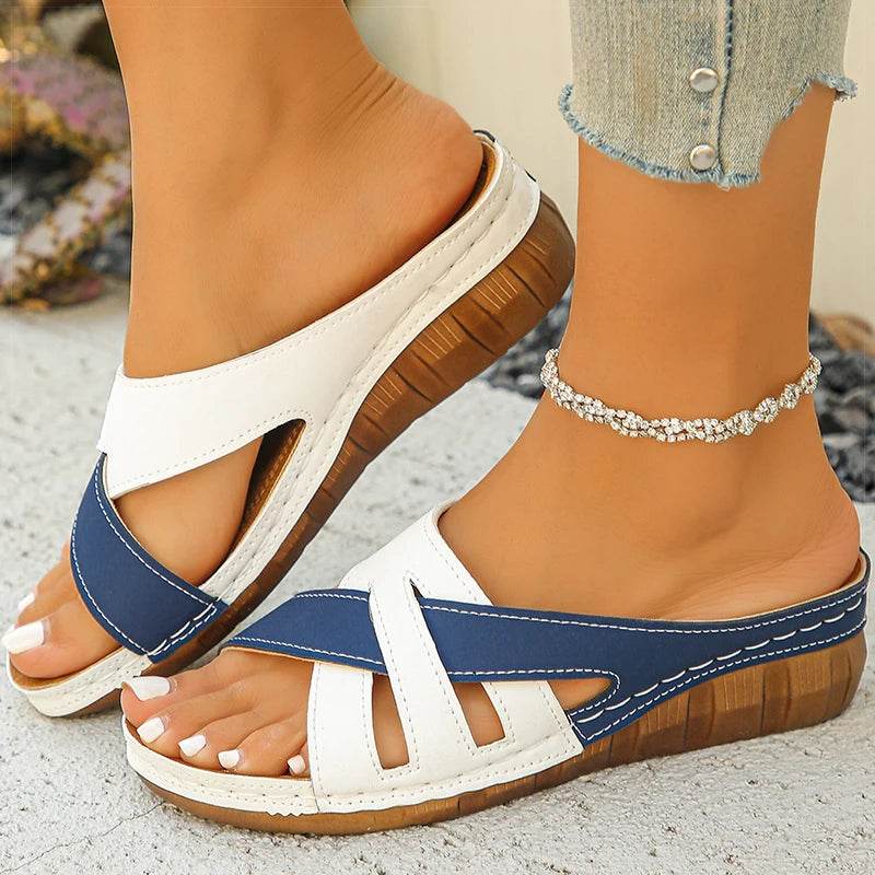 KUIDFAR Women's Mixed Color Wedge Sandals - Casual Summer Footwear - Buy Center UK