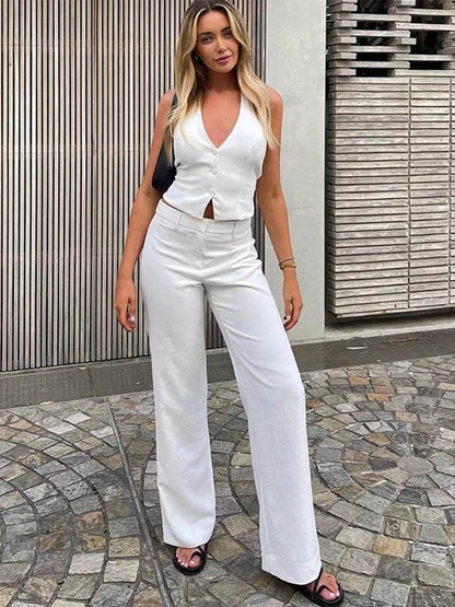 Halter Vest Coat & Wide Leg Pants Set - Chic Backless Outfit for Women - Buy Center UK