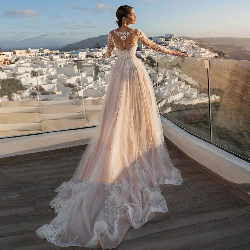 Gorgeous 2-in-1 Wedding Dress - Embroidered Lace & Detachable Train - Buy Center UK