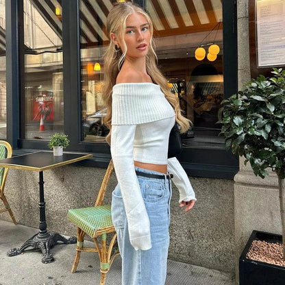 Buy Center Off Shoulder Sweater - Elegant Slim Fit for Women - Buy Center UK