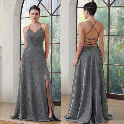Navy Blue Spaghetti Strap A-Line Bridesmaid Dress - Elegant Satin Gown - Buy Center UK