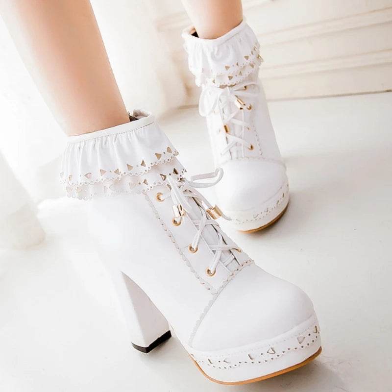 Buy Center Women's Ankle Boots - Platform Footwear in White, Black, Pink - Buy Center UK