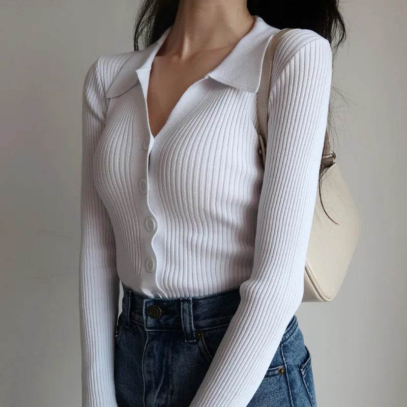 Buy Center Women's Autumn Cardigan - Stylish V-Neck Knitwear in Blue, White, Green - Buy Center UK