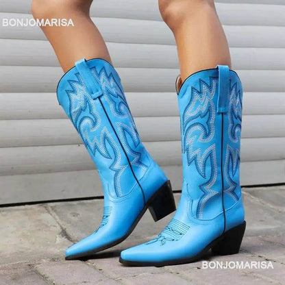 Buy Center Women’s Embroidered Cowgirl Boots - Knee High Fashion Style - Buy Center UK