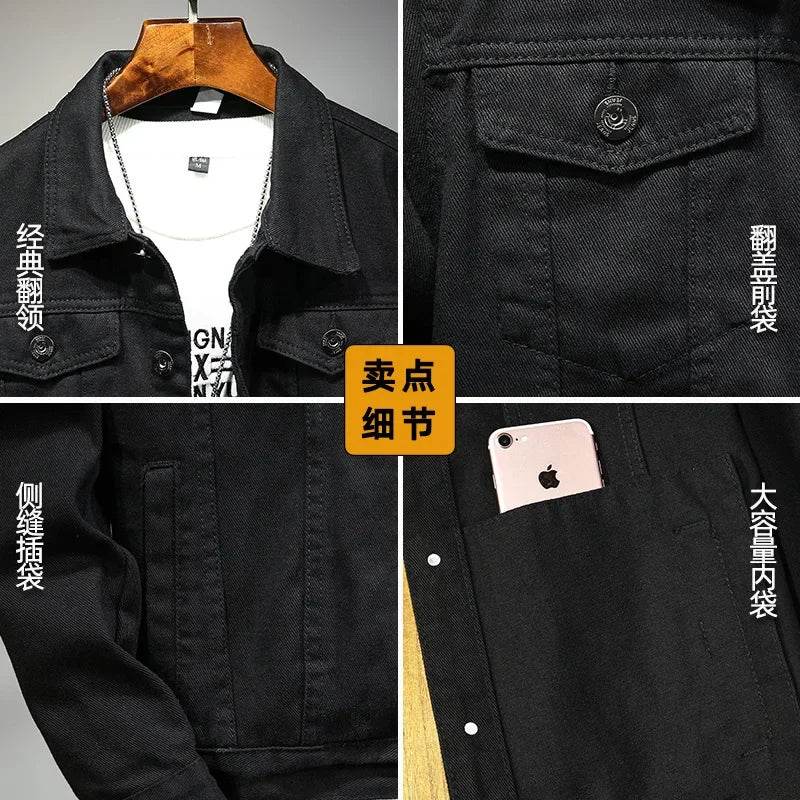 Buy Center Men's Black Jeans Jacket - Trendy Loose Fit, Multi-Pocket - Buy Center UK