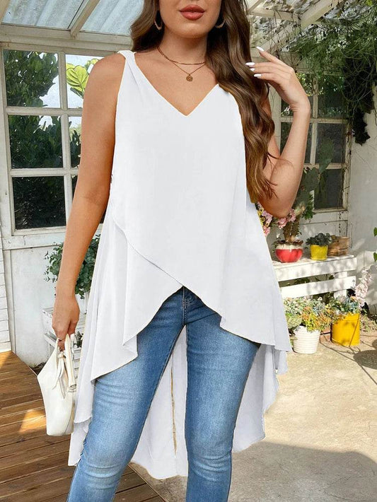 Buy Center Plus Size Women's Sleeveless Top - High Low Hem, V-Neck - Buy Center UK
