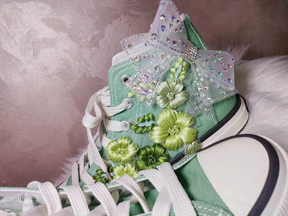 Buy Center Women's High-top Canvas Shoes - Green Bow Embroidery, Big Size - Buy Center UK